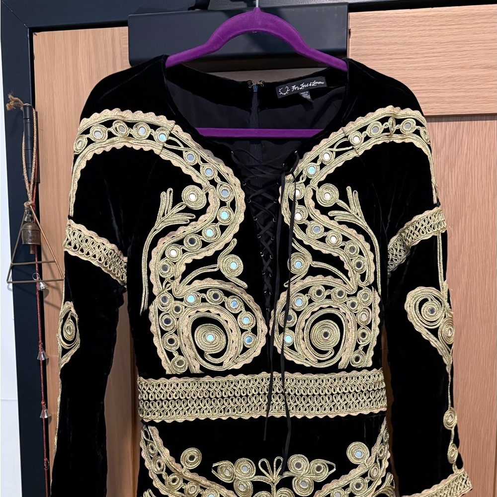 For Love And Lemons Paris Black and Gold Mini Dress